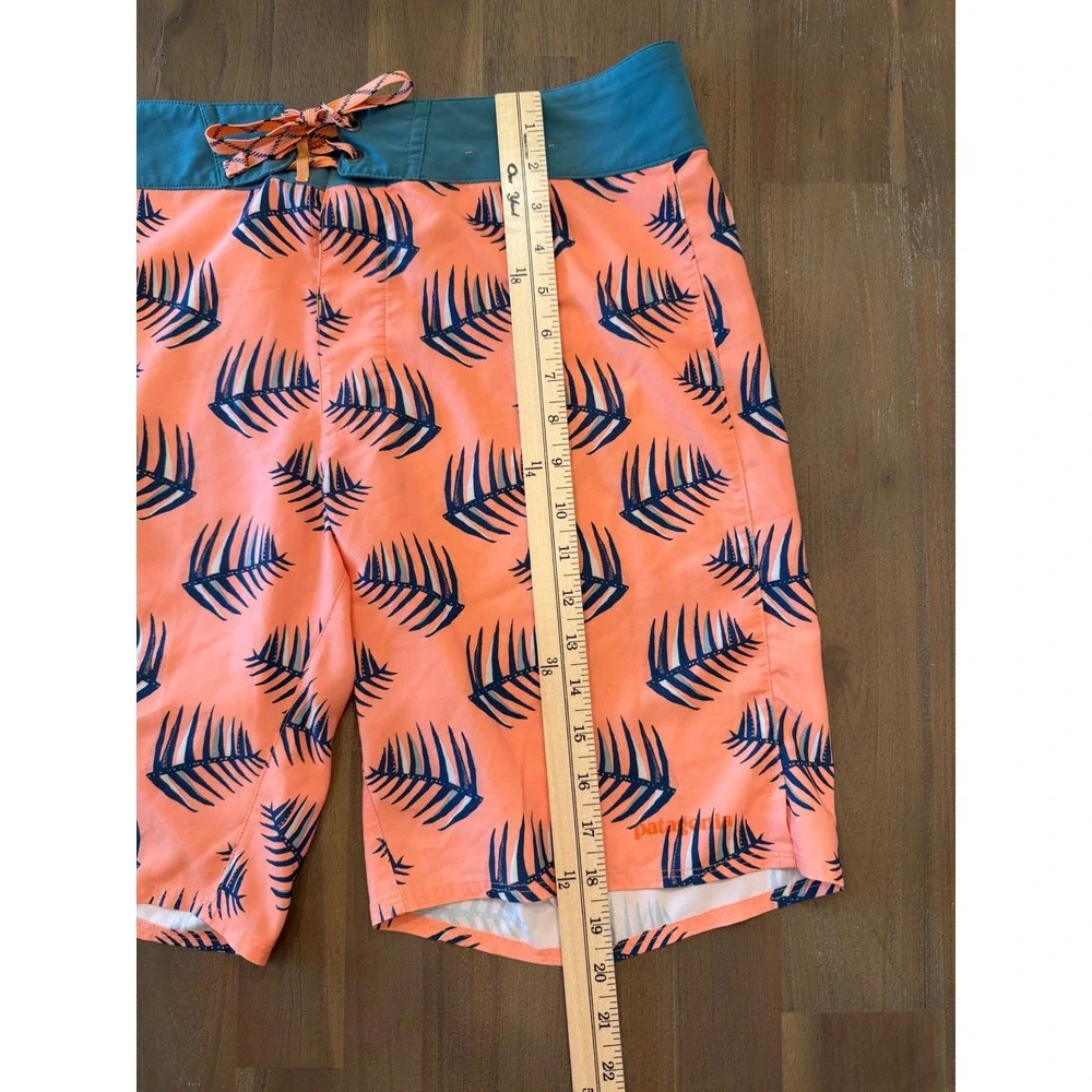 Patagonia Mens Board Shorts 33 Orange Blue‎ Palm Leaf Print Swim Trunks